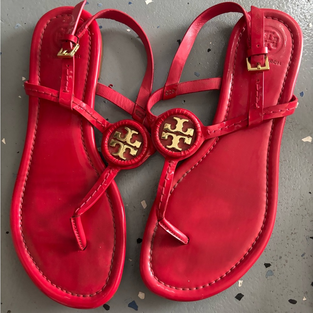 Tory Burch Red and Gold Sandals Elegant Summer Footwear